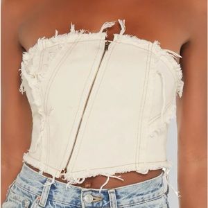 SHEIN BAE Zip Front Raw Hem Tube Top